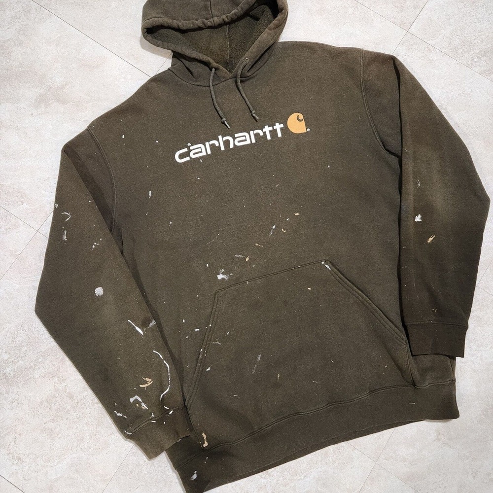 VTG Carhartt Mens XLT XL T Tall Super Sun Faded Distressed Paint Splatter Hoodie